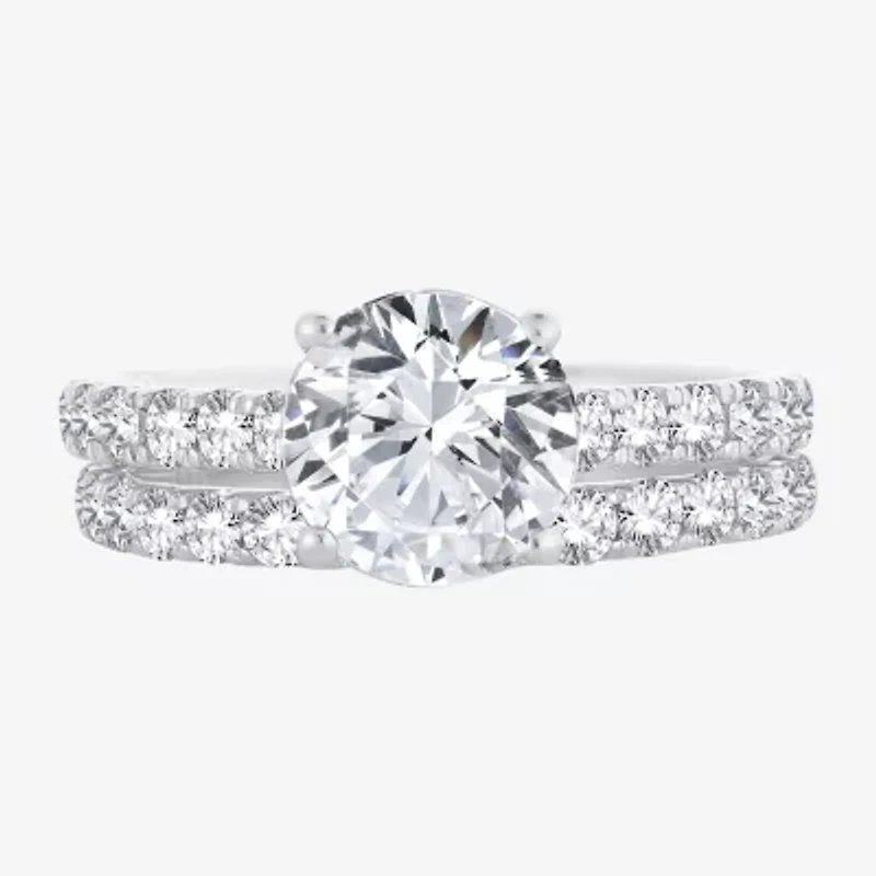 Signature By Modern Bride (H-I / Si1-Si2) Womens 2 CT. T.W. Lab Grown White Diamond 14K Gold Round Bridal Set