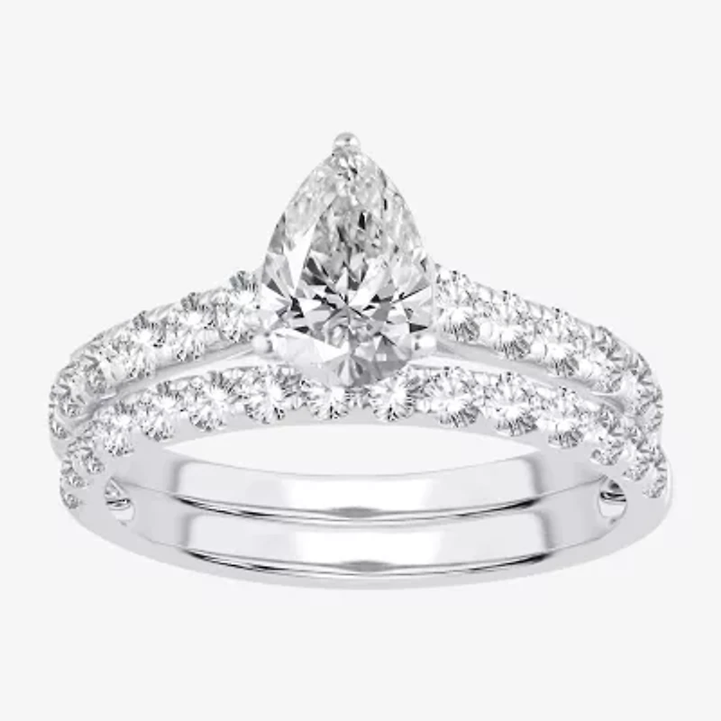 (H-I / SI1-SI2) Signature By Modern Bride Womens 2 CT. T.W. Lab Grown White Diamond 14K Gold Pear Bridal Set