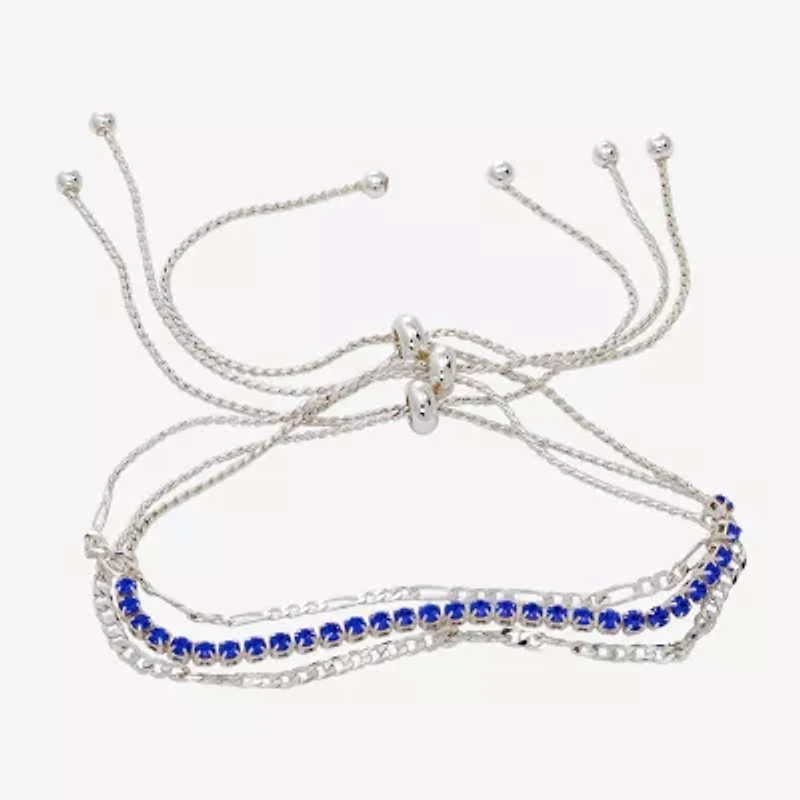 Sparkle Allure Womens Blue Crystal Pure Silver Over Brass Strand Bracelet