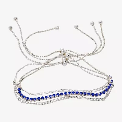 Sparkle Allure Womens Blue Crystal Pure Silver Over Brass Strand Bracelet