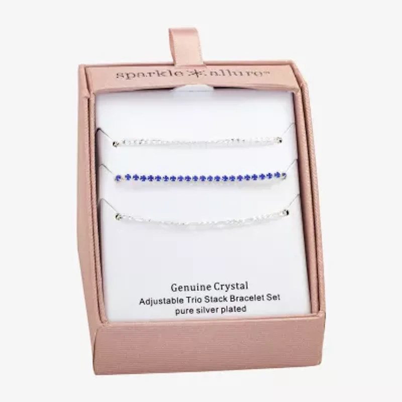 Sparkle Allure Womens Blue Crystal Pure Silver Over Brass Strand Bracelet