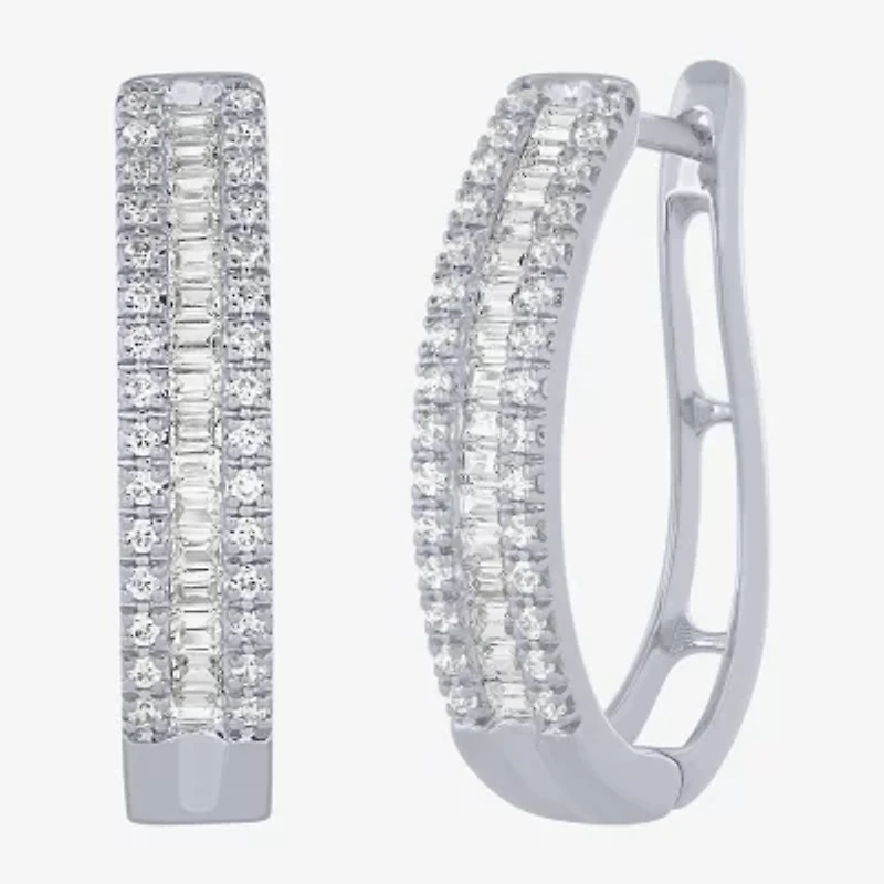 Womens 1/2 CT. T.W. Natural White Diamond 10K Gold 18.6mm Hoop Earrings