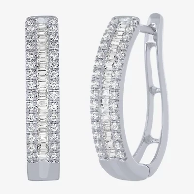 Womens 1/2 CT. T.W. Natural White Diamond 10K Gold 18.6mm Hoop Earrings