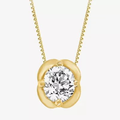 (H-I / Si2) Womens 1 CT. Lab Grown White Diamond 10K Gold Round 18 Inch Pendant Necklace
