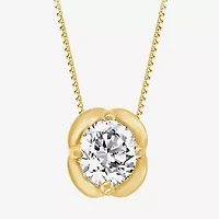 (H-I / Si2) Womens 1 CT. Lab Grown White Diamond 10K Gold Round 18 Inch Pendant Necklace