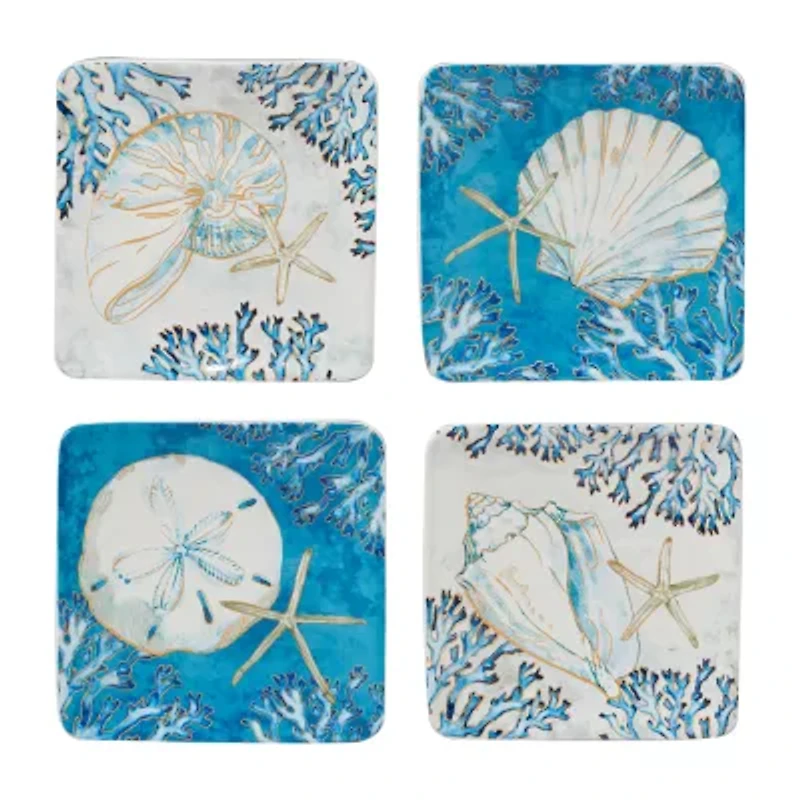 Certified International Playa Shells 4pc. Earthenware Appetizer Plate