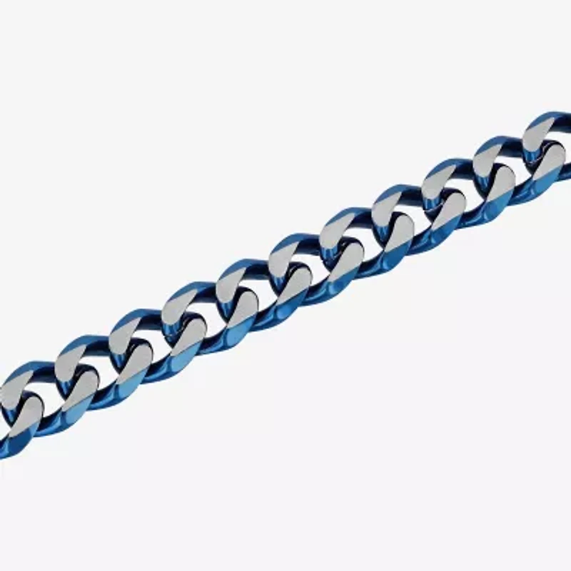 Blue Stainless Steel Solid Curb Chain Bracelet