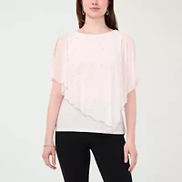 MSK Cape Womens Round Neck Short Sleeve Embellished Blouse