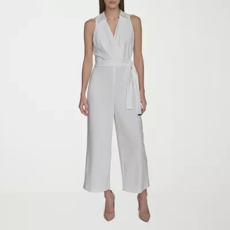 Marc New York Womens Sleeveless Belted Jumpsuit