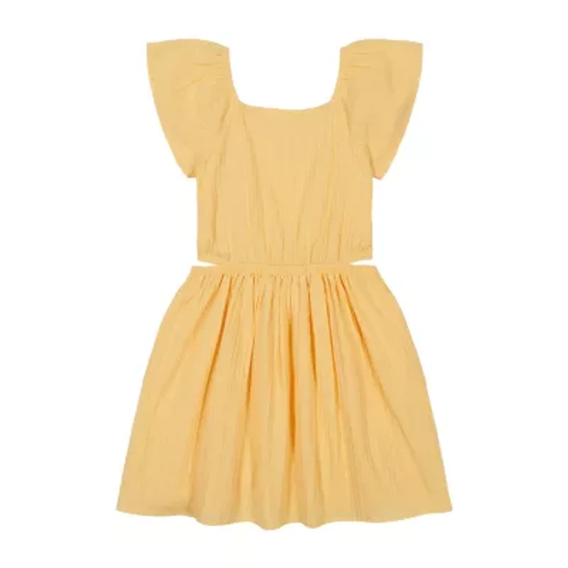 Roxy Big Kid Girls Belted Short Sleeve Flutter A-Line Dress