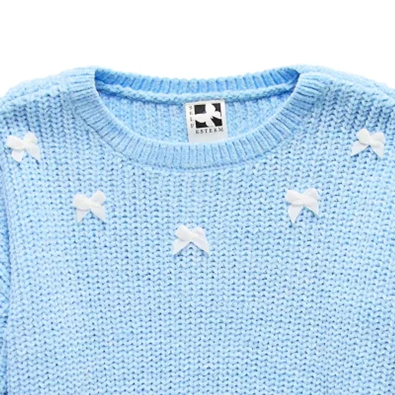 Self Esteem Big Kid Girls Crew Neck Long Sleeve Pullover Sweater