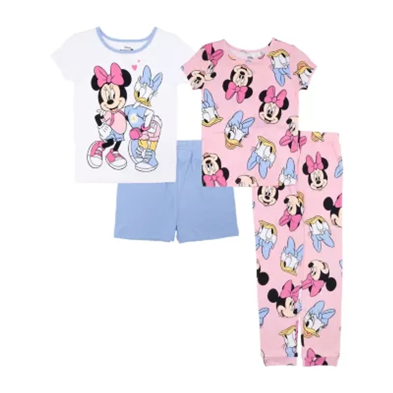 Disney Collection Little & Big Kid Girls Minnie Mouse Crew Neck Short Sleeve 4-pc. Pajama Sets