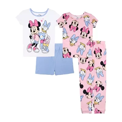Disney Collection Little & Big Kid Girls Minnie Mouse Crew Neck Short Sleeve 4-pc. Pajama Sets