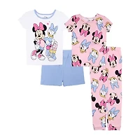 Disney Collection Little & Big Kid Girls Minnie Mouse Crew Neck Short Sleeve 4-pc. Pajama Sets