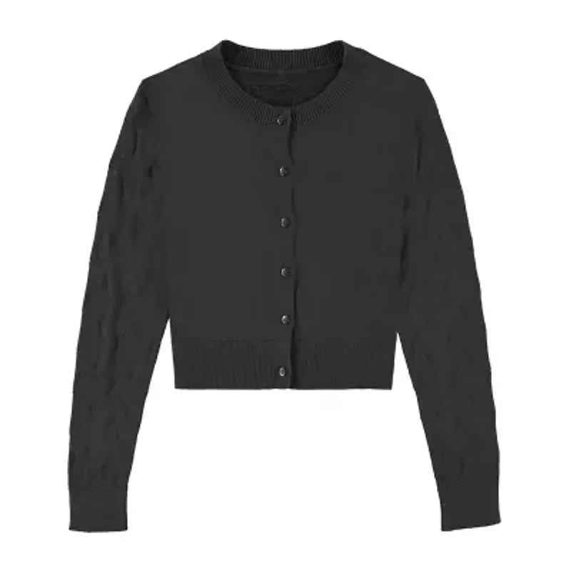 Byer California Little & Big Kid Girls Round Neck Long Sleeve Button Cardigan