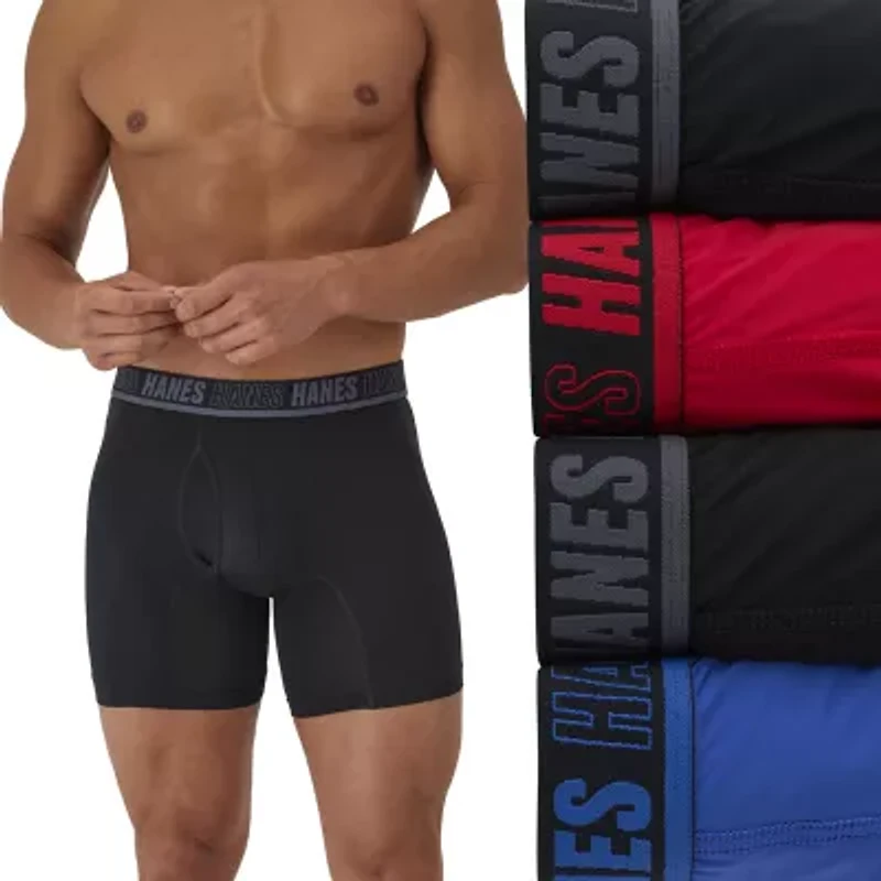 Hanes Moves X-Temp Performance Mens 4 Pack Boxer Briefs Um2bd4