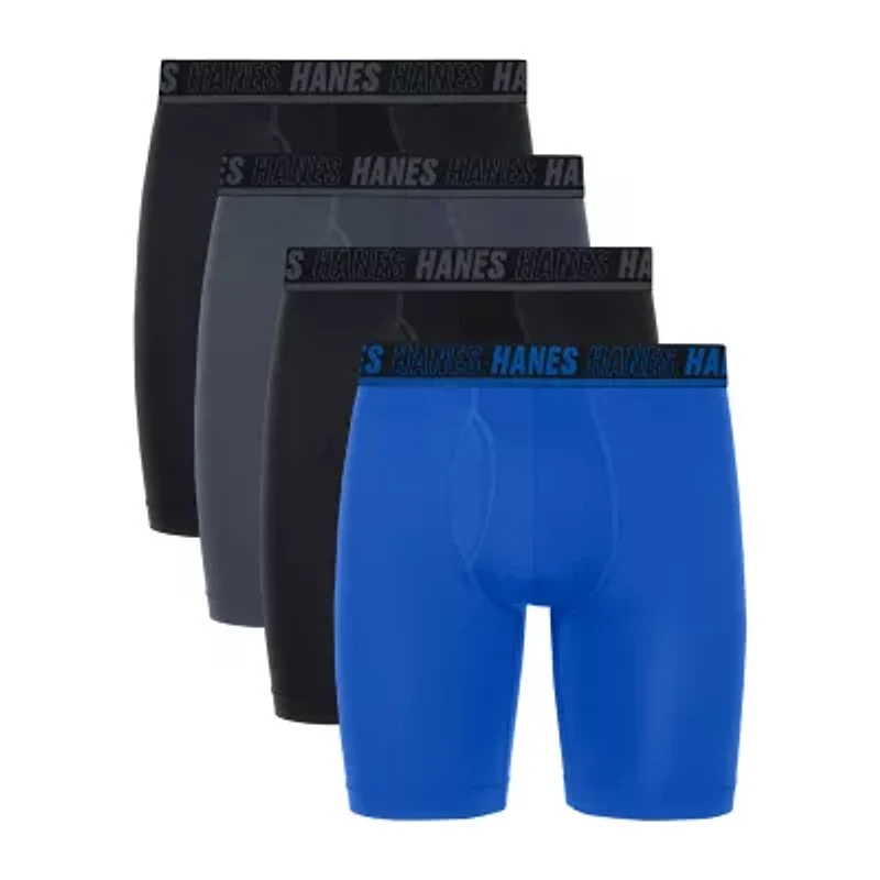 Hanes Moves X-Temp Performance Total Support Pouch Mens 4 Pack Long Leg Boxer Briefs Umsld4