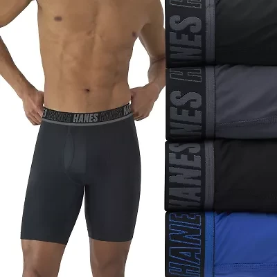 Hanes Moves X-Temp Performance Total Support Pouch Mens 4 Pack Long Leg Boxer Briefs Umsld4