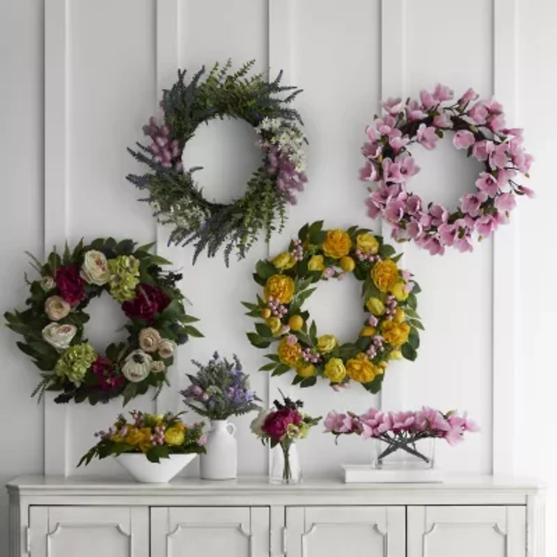 Linden Street 22in Pink Magnolia Wreath