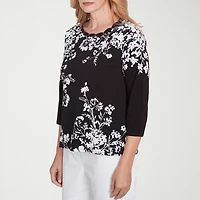 Alfred Dunner Classics Womens Crew Neck 3/4 Sleeve T-Shirt