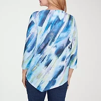 Alfred Dunner Classics Womens Crew Neck 3/4 Sleeve T-Shirt