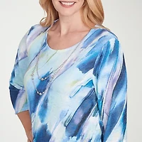 Alfred Dunner Classics Womens Crew Neck 3/4 Sleeve T-Shirt