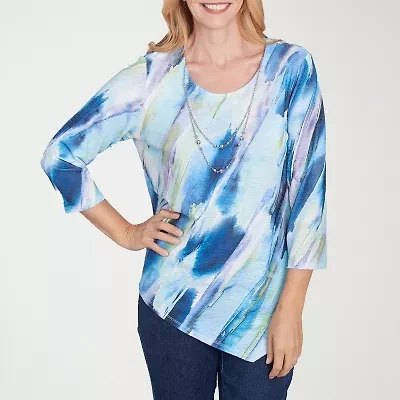 Alfred Dunner Classics Womens Crew Neck 3/4 Sleeve T-Shirt