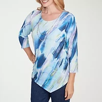 Alfred Dunner Classics Womens Crew Neck 3/4 Sleeve T-Shirt