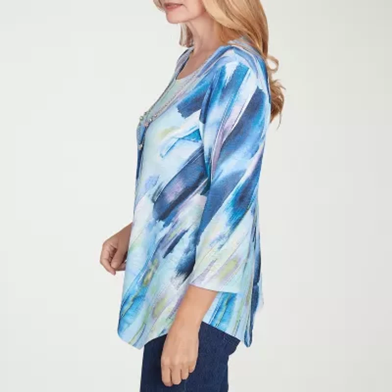 Alfred Dunner Classics Womens Crew Neck 3/4 Sleeve T-Shirt