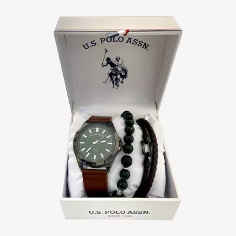 U.S. Polo Assn. Mens Brown 4-pc. Watch Boxed Set Usc20293jc