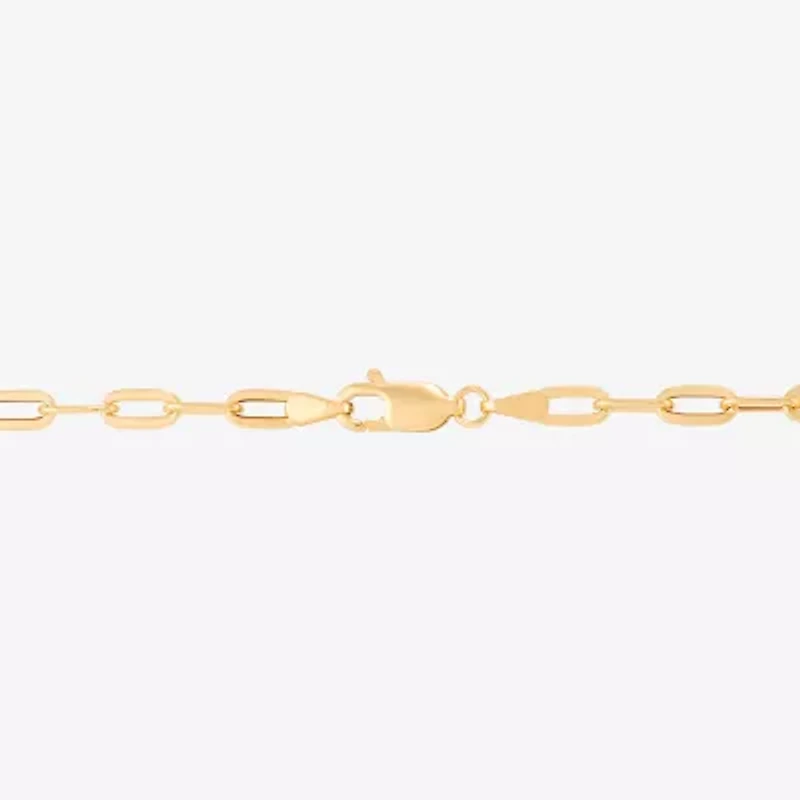 Made in Italy Womens 10K Gold 7 Inch Hollow Paperclip Chain Bracelet