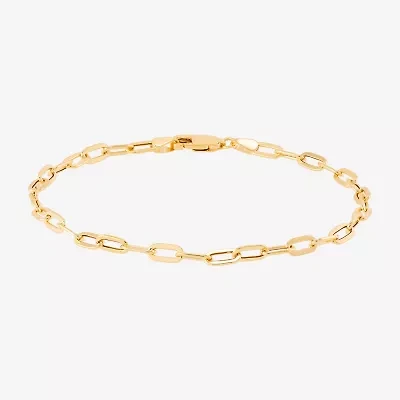 Made in Italy Womens 10K Gold 7 Inch Hollow Paperclip Chain Bracelet