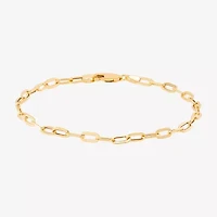 Made in Italy Womens 10K Gold 7 Inch Hollow Paperclip Chain Bracelet