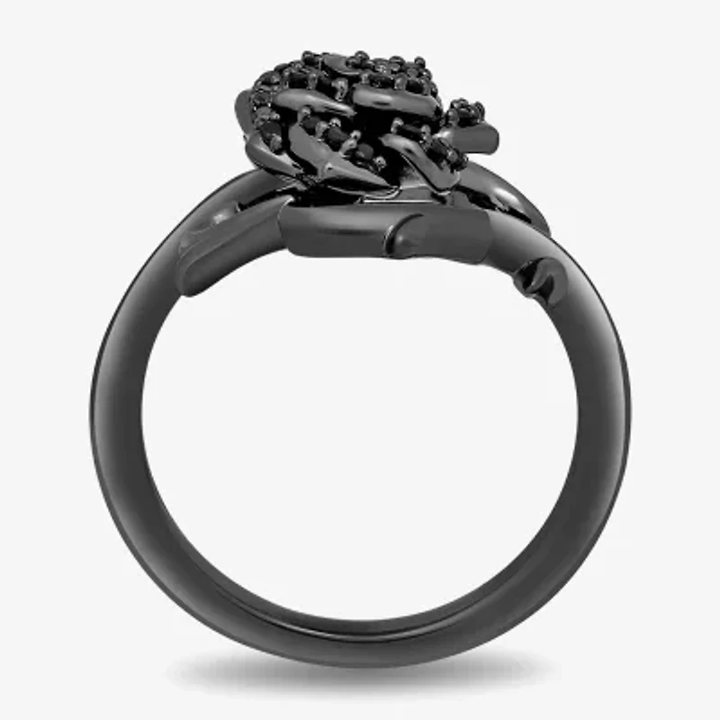 Enchanted Disney Fine Jewelry Womens 1/4 CT. T.W. Natural Black Diamond Sterling Silver Flower Maleficent Cocktail Ring