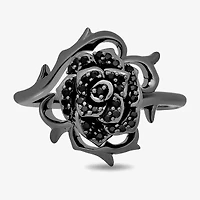 Enchanted Disney Fine Jewelry Womens 1/4 CT. T.W. Natural Black Diamond Sterling Silver Flower Maleficent Cocktail Ring