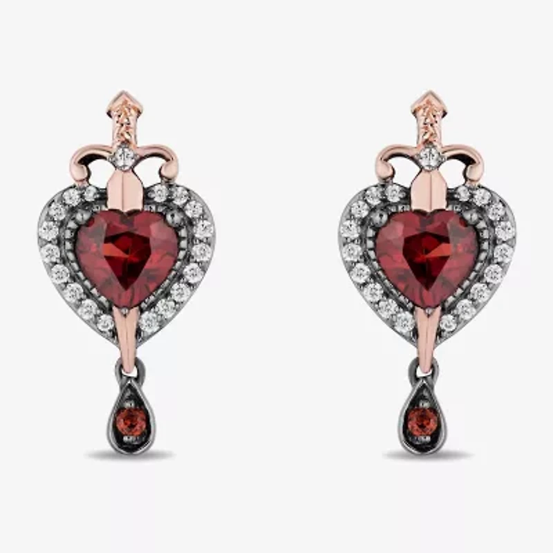 Enchanted Disney Fine Jewelry Womens 1/5 CT. Genuine Red Garnet 14K Rose Gold Over Silver Sterling Silver Heart Evil Queen Snow White Drop Earrings