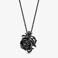 Enchanted Disney Fine Jewelry Womens 1/5 CT. Natural Black Diamond Sterling Silver Flower 18 Inch Pendant Necklace