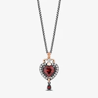 Enchanted Disney Fine Jewelry Womens 1/8 CT. T.W. Genuine Red Garnet 14K Rose Gold Over Silver Sterling Silver Heart 18 Inch Pendant Necklace