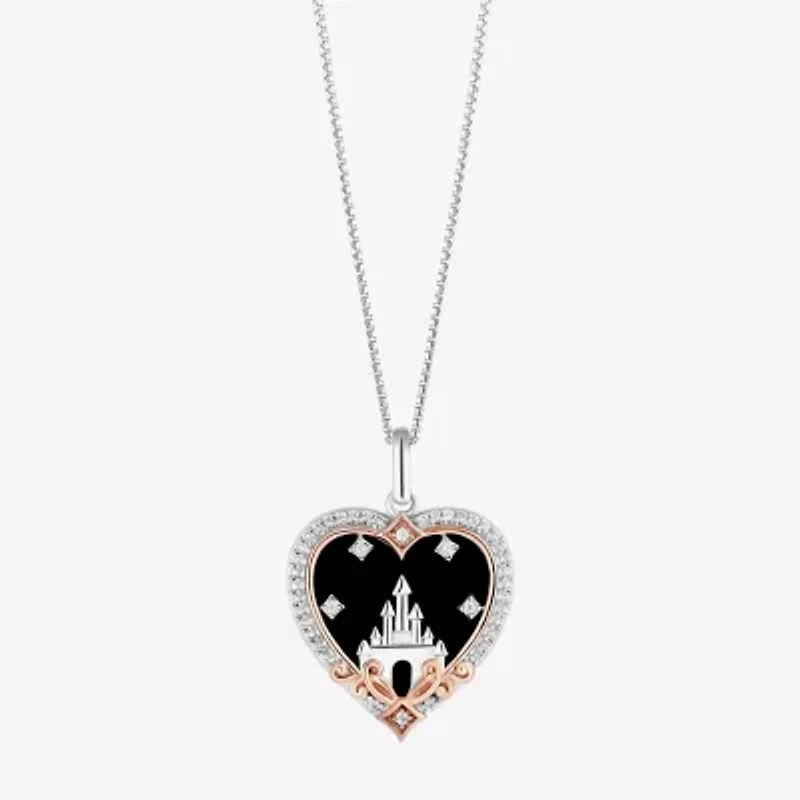Enchanted Disney Fine Jewelry Womens 1/8 CT. T.W. Genuine Black Onyx 14K Rose Gold Over Silver Sterling Silver Heart 18 Inch Pendant Necklace