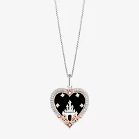 Enchanted Disney Fine Jewelry Womens 1/8 CT. T.W. Genuine Black Onyx 14K Rose Gold Over Silver Sterling Silver Heart 18 Inch Pendant Necklace