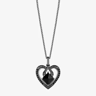 Enchanted Disney Fine Jewelry Womens 1/8 CT. T.W. Genuine Black Onyx Sterling Silver Heart 18 Inch Pendant Necklace