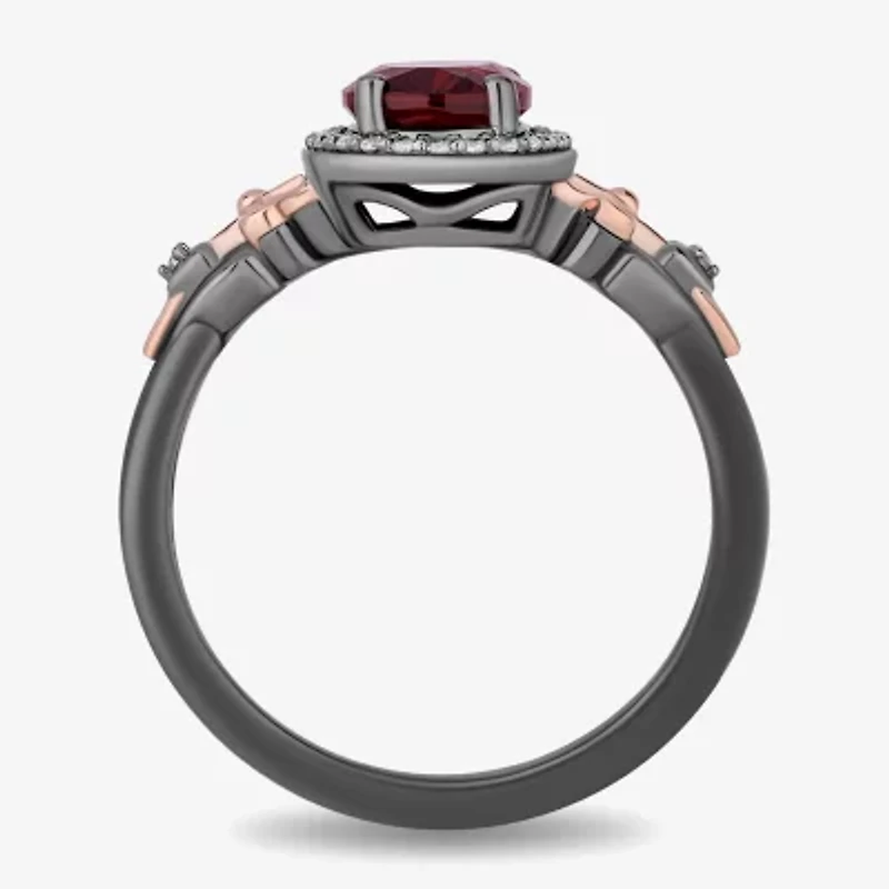 Enchanted Disney Fine Jewelry Womens 1/10 CT. T.W. Genuine Red Garnet 14K Two Tone Gold Over Silver Sterling Oval Evil Queen Snow White Halo Cocktail Ring