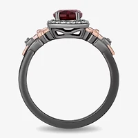 Enchanted Disney Fine Jewelry Womens 1/10 CT. T.W. Genuine Red Garnet 14K Two Tone Gold Over Silver Sterling Oval Evil Queen Snow White Halo Cocktail Ring
