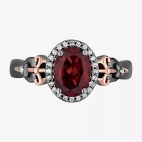 Enchanted Disney Fine Jewelry Womens 1/10 CT. T.W. Genuine Red Garnet 14K Two Tone Gold Over Silver Sterling Oval Evil Queen Snow White Halo Cocktail Ring