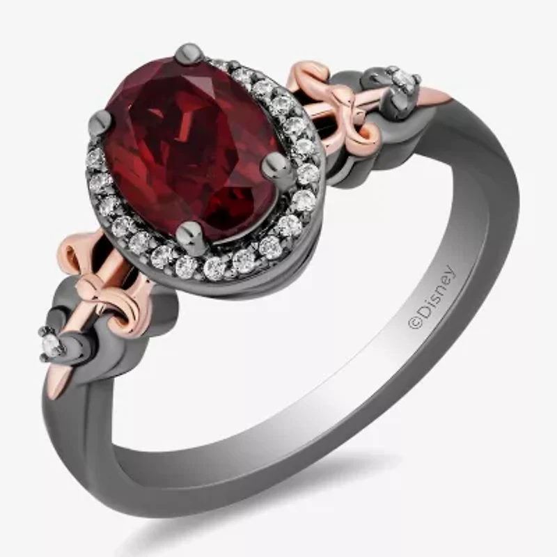 Enchanted Disney Fine Jewelry Womens 1/10 CT. T.W. Genuine Red Garnet 14K Two Tone Gold Over Silver Sterling Oval Evil Queen Snow White Halo Cocktail Ring
