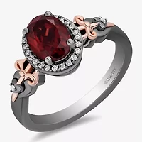 Enchanted Disney Fine Jewelry Womens 1/10 CT. T.W. Genuine Red Garnet 14K Two Tone Gold Over Silver Sterling Oval Evil Queen Snow White Halo Cocktail Ring