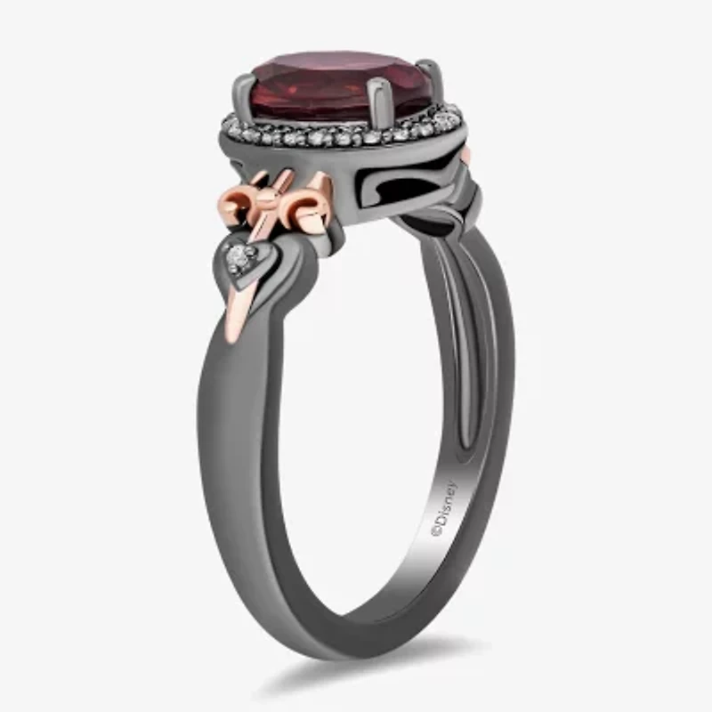 Enchanted Disney Fine Jewelry Womens 1/10 CT. T.W. Genuine Red Garnet 14K Two Tone Gold Over Silver Sterling Oval Evil Queen Snow White Halo Cocktail Ring