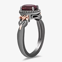 Enchanted Disney Fine Jewelry Womens 1/10 CT. T.W. Genuine Red Garnet 14K Two Tone Gold Over Silver Sterling Oval Evil Queen Snow White Halo Cocktail Ring