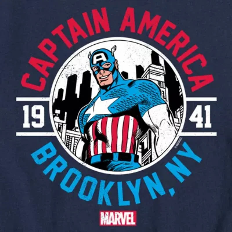 Disney Collection Little & Big Kid Boys Crew Neck Short Sleeve Captain America Marvel Graphic T-Shirt