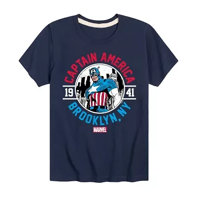 Disney Collection Little & Big Kid Boys Crew Neck Short Sleeve Captain America Marvel Graphic T-Shirt